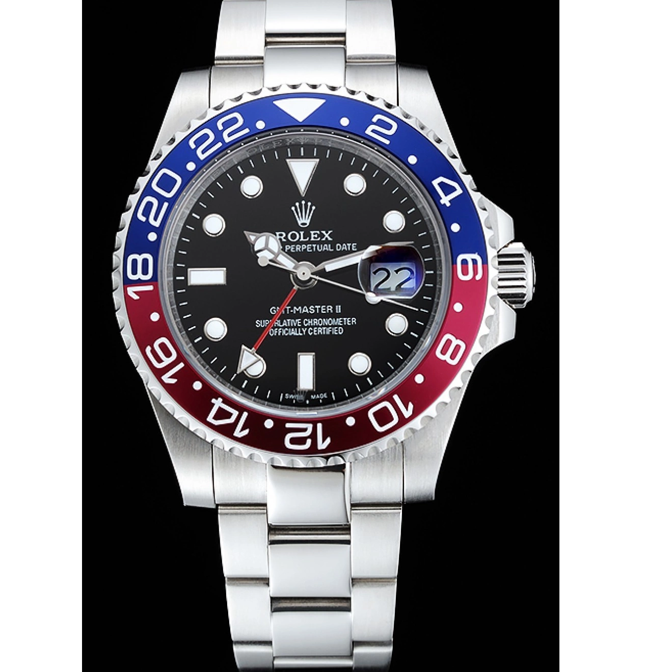 Rolex aaa copy Watch Black Master Blue Dial GMT Red Rose Rolex II Bezel 0613